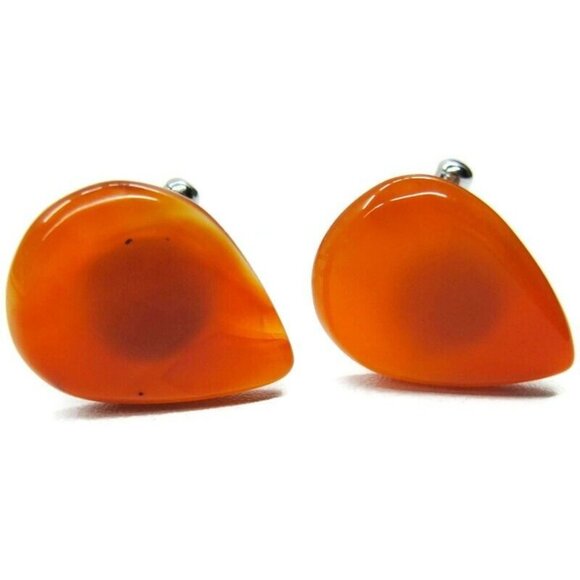 Teardrop Lucite Cufflinks Orange Hue Tux Shirt Dress Suit Vintage - Picture 4 of 9